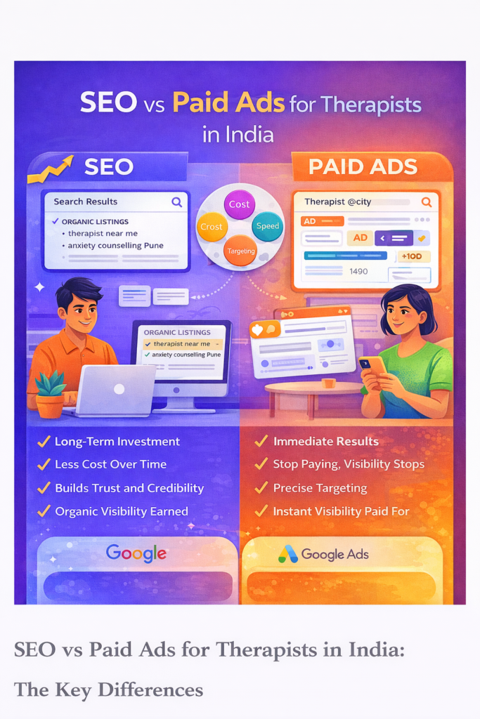 SEO vs paid ads for therapists in India